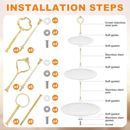 12 Sets 3 Tiered Tray Hardware Kit, Cute, Gold in Gold, alternate view 6