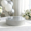12" Silver Round Metal Pedestal Cake Stand with Rhinestones, Cupcake Stand for Birthday & Baby Shower in Silver