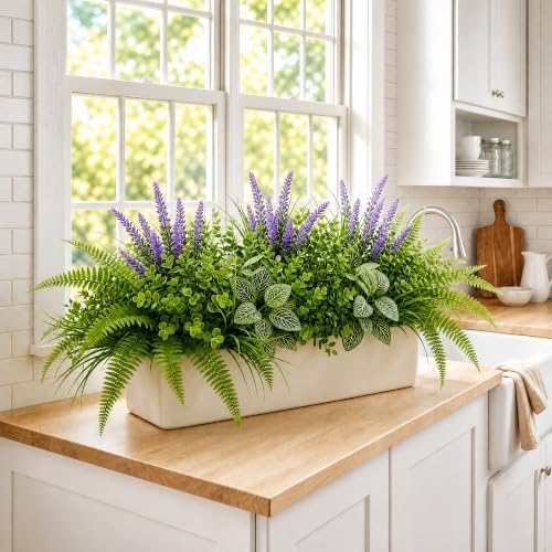 12 Stems Faux Eucalyptus Outdoor Artificial Greenery for Planters in Green, alternate view 3