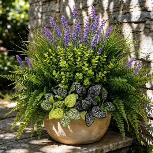 12 Stems Faux Eucalyptus Outdoor Artificial Greenery for Planters in Green, alternate view 4