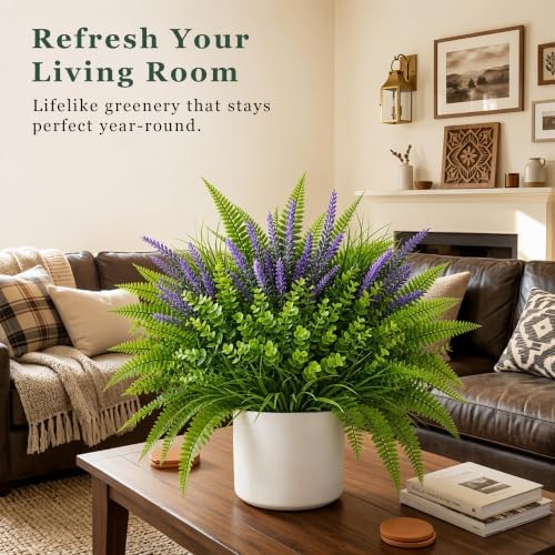 12 Stems Faux Eucalyptus Outdoor Artificial Greenery for Planters in Green, alternate view 6