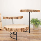 12" Tall | 3-Tier Wood Slice Cheese Board, Cupcake Stand, Half Moon Rustic Centerpiece