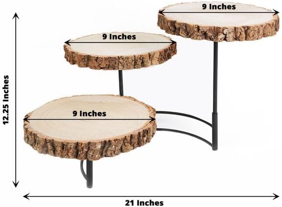 12" Tall | 3-Tier Wood Slice Cheese Board, Cupcake Stand, Half Moon Rustic Centerpiece, alternate view 2
