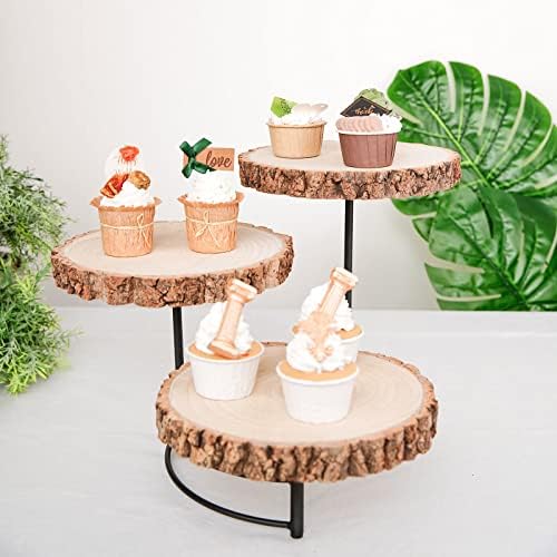 12" Tall | 3-Tier Wood Slice Cheese Board, Cupcake Stand, Half Moon Rustic Centerpiece, alternate view 3