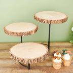 12" Tall | 3-Tier Wood Slice Cheese Board, Cupcake Stand, Half Moon Rustic Centerpiece, alternate view 5