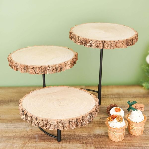 12" Tall | 3-Tier Wood Slice Cheese Board, Cupcake Stand, Half Moon Rustic Centerpiece, alternate view 5