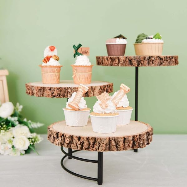 12" Tall | 3-Tier Wood Slice Cheese Board, Cupcake Stand, Half Moon Rustic Centerpiece, alternate view 6