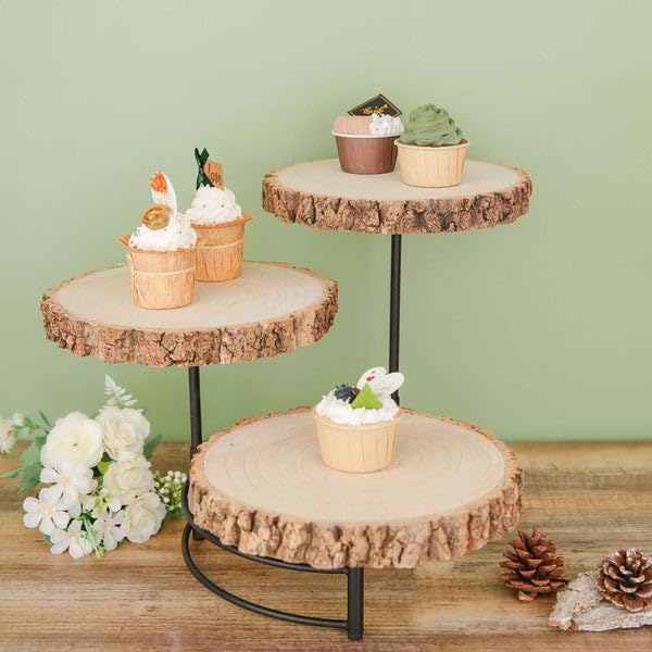 12" Tall | 3-Tier Wood Slice Cheese Board, Cupcake Stand, Half Moon Rustic Centerpiece, alternate view 7
