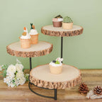 12" Tall | 3-Tier Wood Slice Cheese Board, Cupcake Stand, Half Moon Rustic Centerpiece, alternate view 7