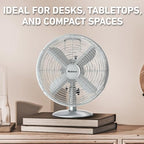12" Vintage Metal Table Fan 3-Speed Brushed Chrome Finish, alternate view 3