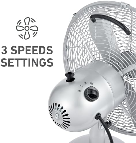 12" Vintage Metal Table Fan 3-Speed Brushed Chrome Finish, alternate view 5