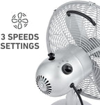 12" Vintage Metal Table Fan 3-Speed Brushed Chrome Finish, alternate view 5