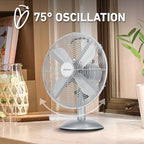 12" Vintage Metal Table Fan 3-Speed Brushed Chrome Finish, alternate view 6