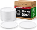 12" White Catering Trays with Clear Dome Lids, 25 Sets Heavy Duty Disposable Serving Platters, 12 Inch Round