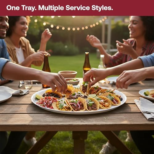 12" White Catering Trays with Clear Dome Lids, 25 Sets Heavy Duty Disposable Serving Platters, 12 Inch Round, alternate view