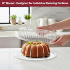 12" White Catering Trays with Clear Dome Lids, 25 Sets Heavy Duty Disposable Serving Platters, 12 Inch Round, alternate view