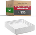 12 White Square with Groove Rim Plastic Serving Trays 16" x 16" Plastic Tray Food Catering Supplies in 16" in