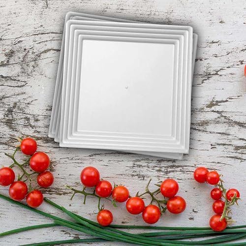12 White Square with Groove Rim Plastic Serving Trays 16" x 16" Plastic Tray Food Catering Supplies in 16" in, alternate view