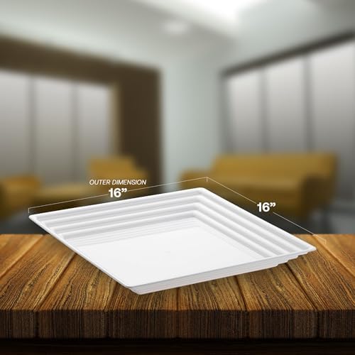 12 White Square with Groove Rim Plastic Serving Trays 16" x 16" Plastic Tray Food Catering Supplies in 16" in, alternate view