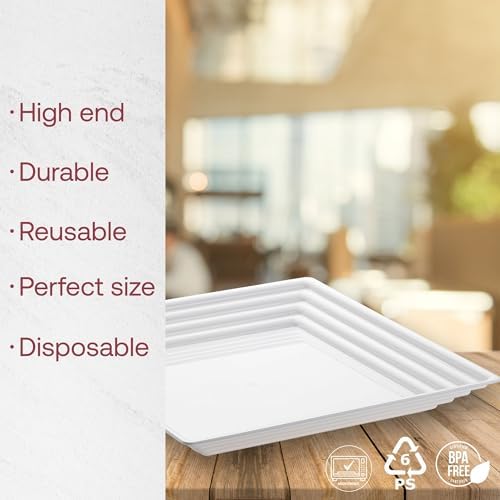 12 White Square with Groove Rim Plastic Serving Trays 16" x 16" Plastic Tray Food Catering Supplies in 16" in, alternate view