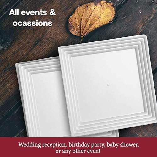 12 White Square with Groove Rim Plastic Serving Trays 16" x 16" Plastic Tray Food Catering Supplies in 16" in, alternate view