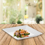 12 White Square with Groove Rim Plastic Serving Trays 16" x 16" Plastic Tray Food Catering Supplies in 16" in, alternate view