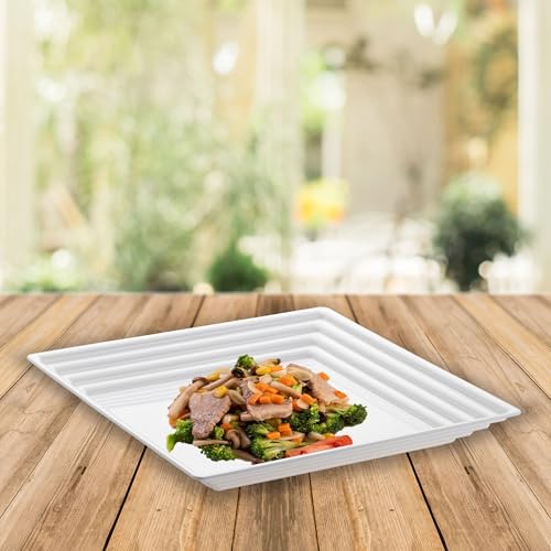 12 White Square with Groove Rim Plastic Serving Trays 16" x 16" Plastic Tray Food Catering Supplies in 16" in, alternate view