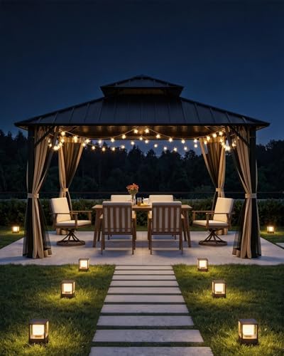 12' x 12' Hardtop Gazebo, Aluminum Frame Patio Hardtop Gazebos with Netting and Curtain, Outdoor Patio Pergola, alternate