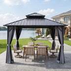 12' x 12' Hardtop Gazebo, Aluminum Frame Patio Hardtop Gazebos with Netting and Curtain, Outdoor Patio Pergola