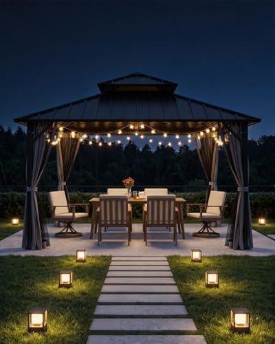12' x 12' Hardtop Gazebo, Aluminum Frame Patio Hardtop Gazebos with Netting and Curtain, Outdoor Patio Pergola, alternate