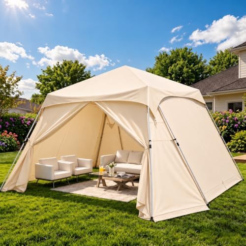 12' x 12' Pop Up Gazebo with 4 Polyester Side Curtains, Instant Canopy, Waterproof & UV Protection, Privacy