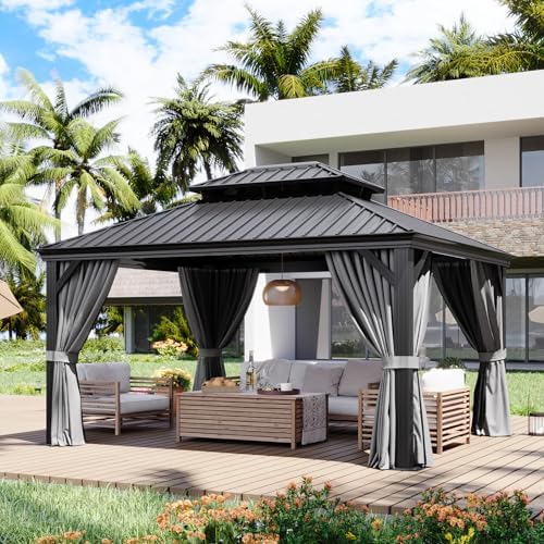 12' X 14' Hardtop Gazebo with Drainage, Aluminum Outdoor Gazebos
