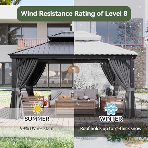 12' X 14' Hardtop Gazebo with Drainage, Aluminum Outdoor Gazebos, alternate view 6