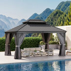 12' X 14' Hardtop Gazebo with Drainage System Outdoor Gazebo, Gray in Gray