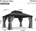 12' X 14' Hardtop Gazebo with Drainage System Outdoor Gazebo, Gray in Gray, alternate view 2