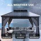 12' X 14' Hardtop Gazebo with Drainage System Outdoor Gazebo, Gray in Gray, alternate view 6