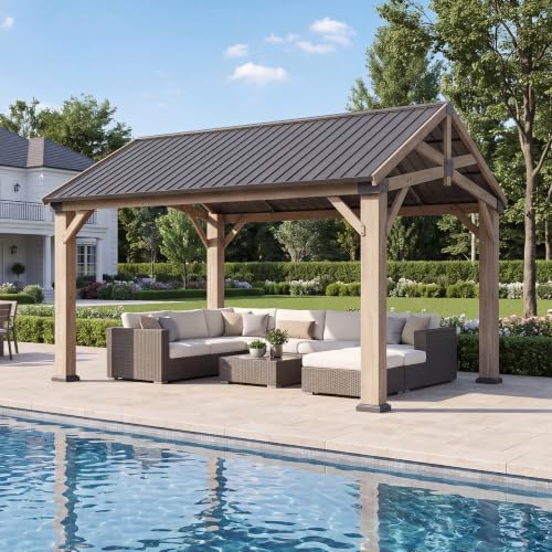 12' x 14' Hardtop Wood Gazebo with Galvanized Steel Gable Roof