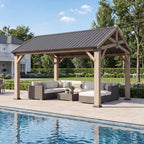 12' x 14' Hardtop Wood Gazebo with Galvanized Steel Gable Roof