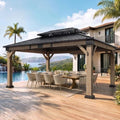 12' x 16' Cedar Wood Gazebo with Double Galvanized Steel Roof, Gray in Gray