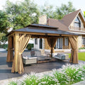 12' x 16' Cedar Wood Gazebo with Polycarbonate Double Roof, Natural