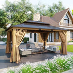 12' x 16' Cedar Wood Gazebo with Polycarbonate Double Roof, Natural