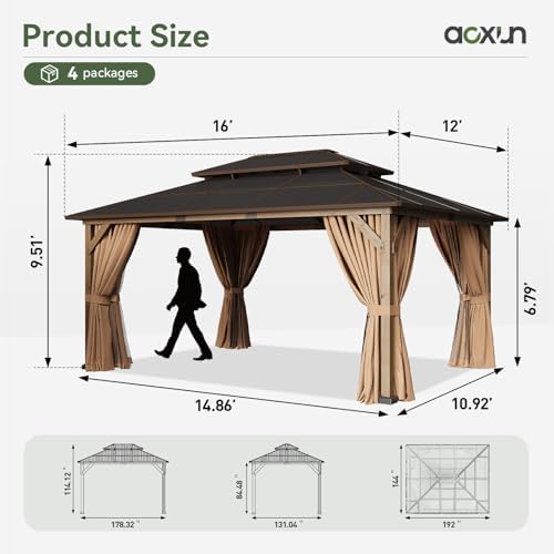 12' x 16' Cedar Wood Gazebo with Polycarbonate Double Roof, Natural, alternate view 2