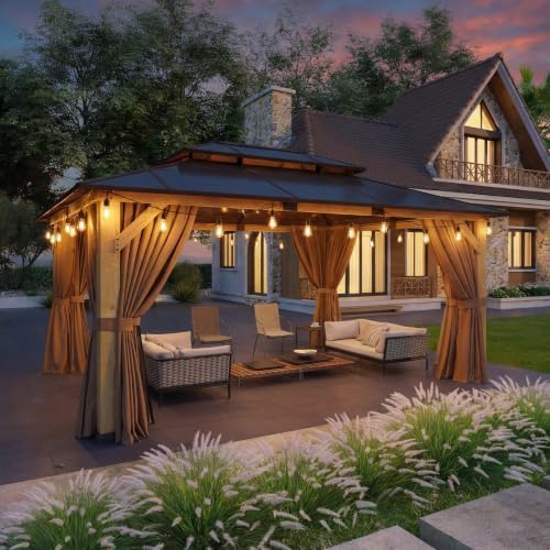 12' x 16' Cedar Wood Gazebo with Polycarbonate Double Roof, Natural, alternate view 3
