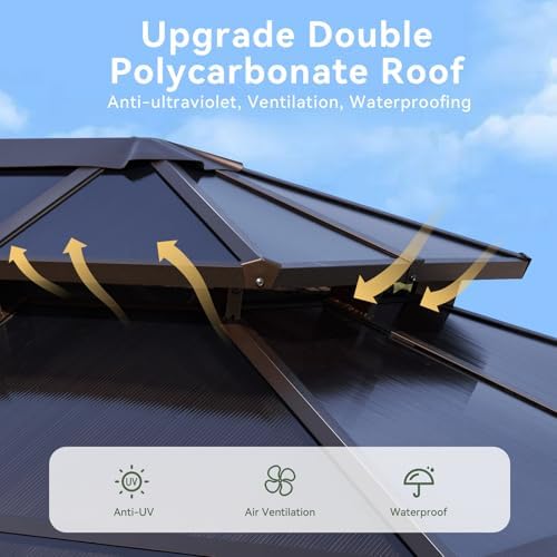 12' x 16' Cedar Wood Gazebo with Polycarbonate Double Roof, Natural, alternate view 4