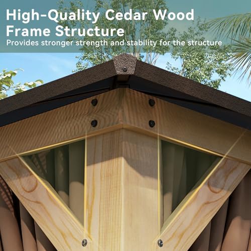 12' x 16' Cedar Wood Gazebo with Polycarbonate Double Roof, Natural, alternate view 6