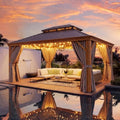 12' X 16' Hardtop Gazebo with Built in Drainage Aluminum Outdoor in Wood Grain