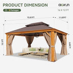 12' X 16' Hardtop Gazebo with Built in Drainage Aluminum Outdoor in Wood Grain, alternate view 2