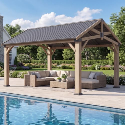 12' x 16' Hardtop Wood Gazebo with Galvanized Steel Gable Roof