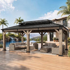 12' x 20' Cedar Wood Gazebo with Double Galvanized Steel Roof, Gray in Gray