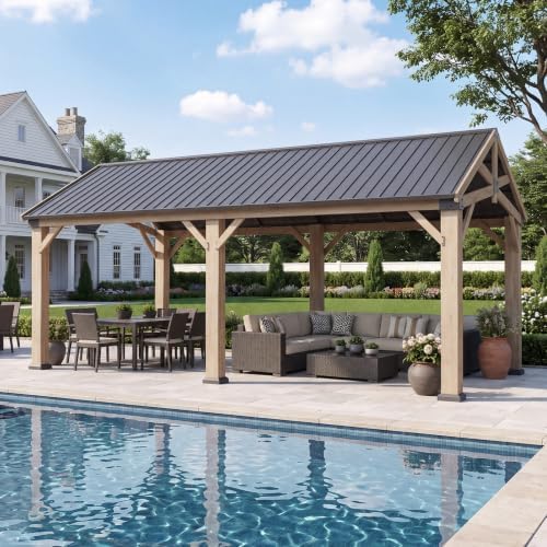 12' x 20' Hardtop Wood Gazebo with Galvanized Steel Gable Roof